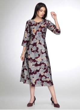 Readymade A-Line Floral Kurti In Wine