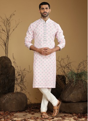 Readymade Baby Pink And Cream Silk Kurta Pajama