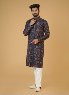 Readymade Blue Color Silk Kurta Pajama