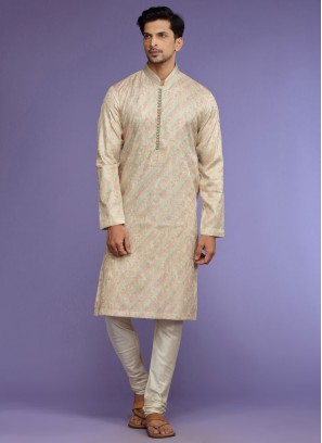 Readymade Cream Thread embroidered Kurta Pajama