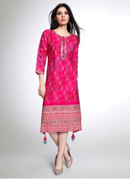 Readymade Deep Pink Bandhani Printed Straight Cut Kurti