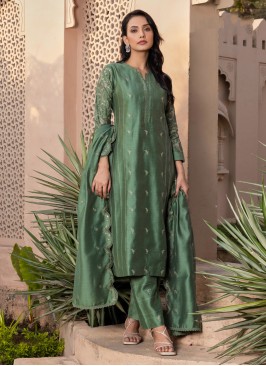 Readymade Green Pant Style Suit In Silk Fabric
