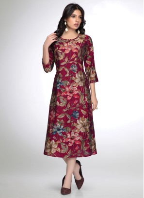 Readymade Magenta Floral Printed A-Line Kurti