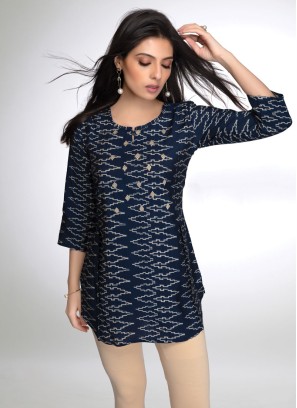 Readymade Navy Blue Printed Short Kurti