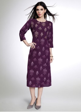 Readymade Purple Fancy Printed Muslin Silk Kurti