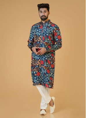 Readymade Rama Green Floral Printed Kurta Pajama