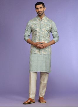 Readymade Raw Silk Nehru Jacket Set For Wedding