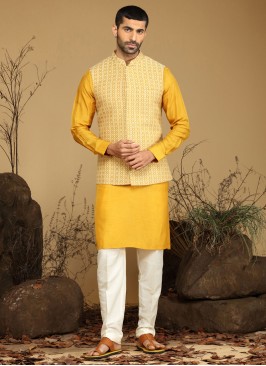 Readymade Thread Embroidered Nehru Jacket For Mens