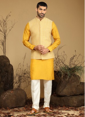 Readymade Thread Embroidered Nehru Jacket For Mens