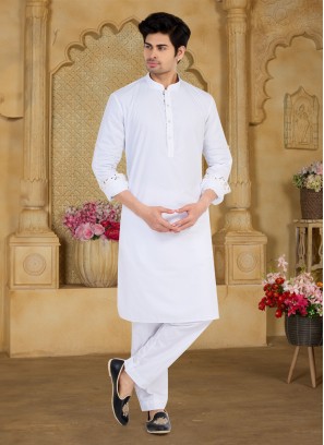Readymade White Cotton Silk Kurta Pajama