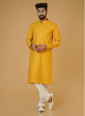 Readymade Yellow Haldi Wear Kurta Pajama