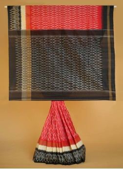 Red and Black Woven Pure Silk Saree with Patola De