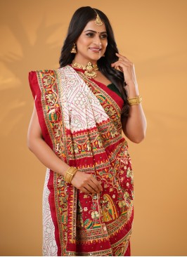 Red And White Pure Modal Gajji Silk Saree