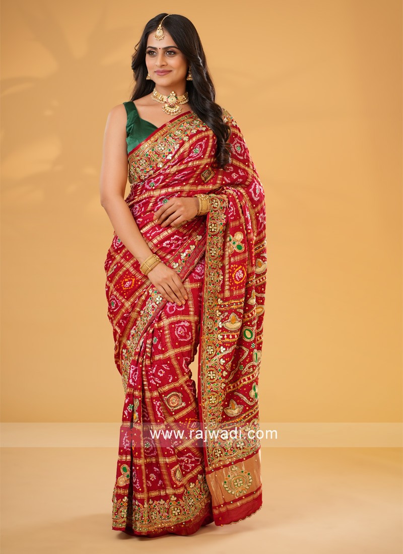 Buy Mustard Bandhani Saree Paired With An Embellished Strapy Blouse by  Designer PUNIT BALANA Online at Ogaan.com
