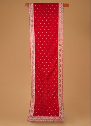 Red Chanderi Fabric Dupatta For Groom