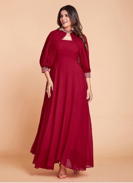 Georgette Cherry Red Jacket Style Gown