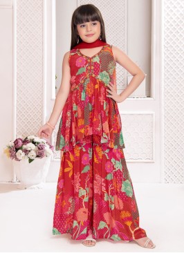 Red Fancy Printed Festive Wear Sharara Suit