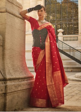 Red Weaving Handloom Silk Festive Saree