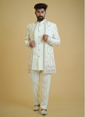 Regal Cream Indowestern Set With Embroidered Jacket