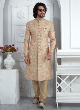 Regal Golden Thread Embroidered Sherwani For Men