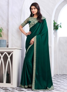 Remarkable Green Party Wear Shimmer Silk Saree