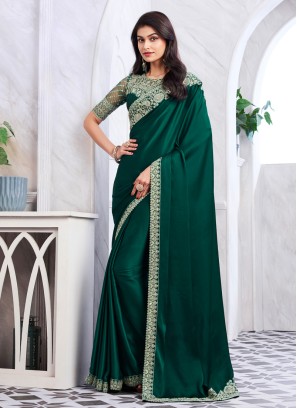 Remarkable Green Party Wear Shimmer Silk Saree