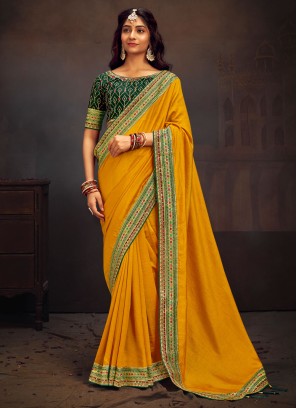 Yellow Artificial Silk Traditional Border Saree