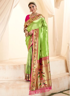 Light Green Weaving Silk Classic Paithani Saree