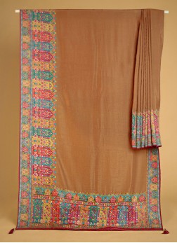 Rust Color Pashmina Silk Saree With Weaving Work