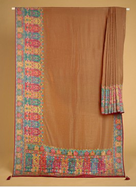 Rust Color Pashmina Silk Saree With Weaving Work