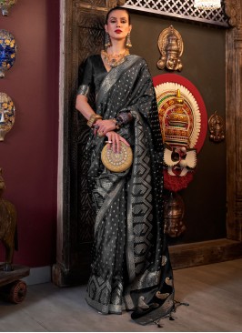Satin Silk Weaving Black Trendy Saree