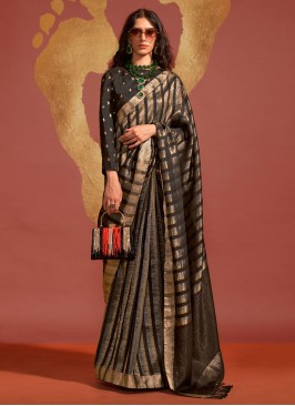 Mesmerizing Black Handloom Silk Saree
