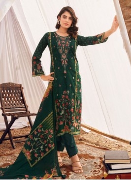 Green Cotton Lawn Dress Material With Dupatta