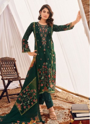 Green Cotton Lawn Dress Material With Dupatta