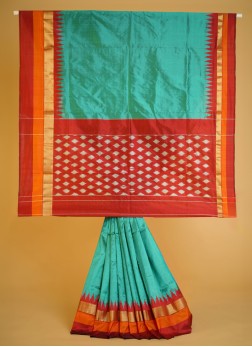 Sea Green And Maroon Patola Saree In Pure Silk