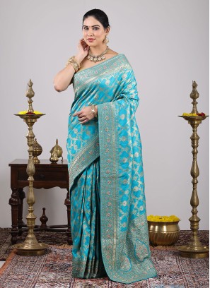 Sea Green Banarasi Silk Saree With Weaving Elegance