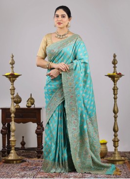 Sea Green Banarasi Silk Saree With Weaving Work