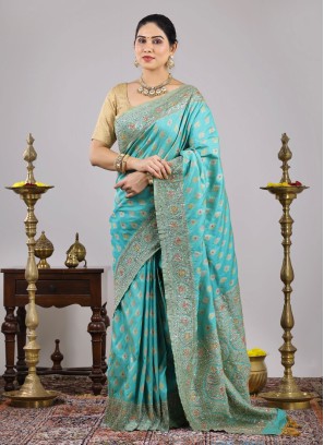 Sea Green Banarasi Silk Saree With Weaving Work
