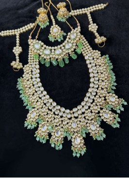 Sea Green Bridal Necklace Set With Kundan