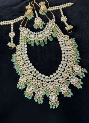 Sea Green Bridal Necklace Set With Kundan