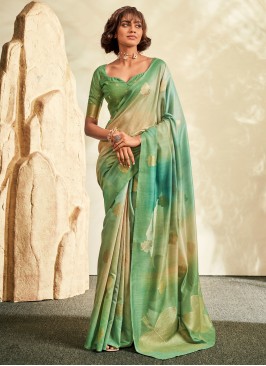 Mesmerizing Light Green And Cream Khadi Silk Saree