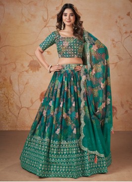 Sea Green Designer Printed Lehenga Choli With Dupatta