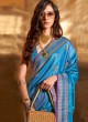 Deep Sky Blue Wedding Wear Satin Silk Saree