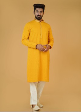 Sequins Embroidered Kurta Pajama In Yellow