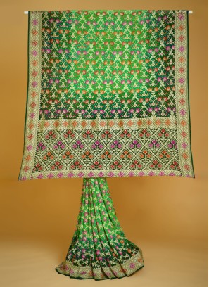 Shaded Green Khadi Chiffon Festive Saree