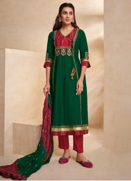Shagufta Angrakha Style Bottle Green And Red Color