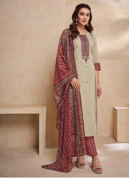 Shagufta Beige And Maroon Color Pant Style Salwar Suit.
