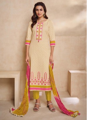 Shagufta Beige And Mustard Color Pant Style Suit.