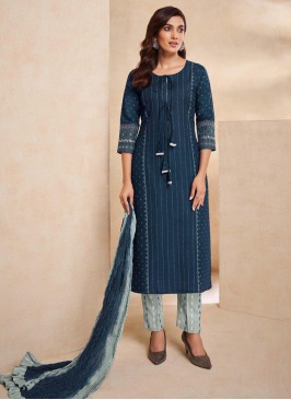 Shagufta Blue And Sea Green Color Pant Style Suit