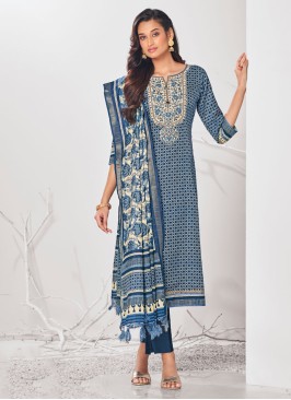 Shagufta Blue Printed Silk Salwar Kameez